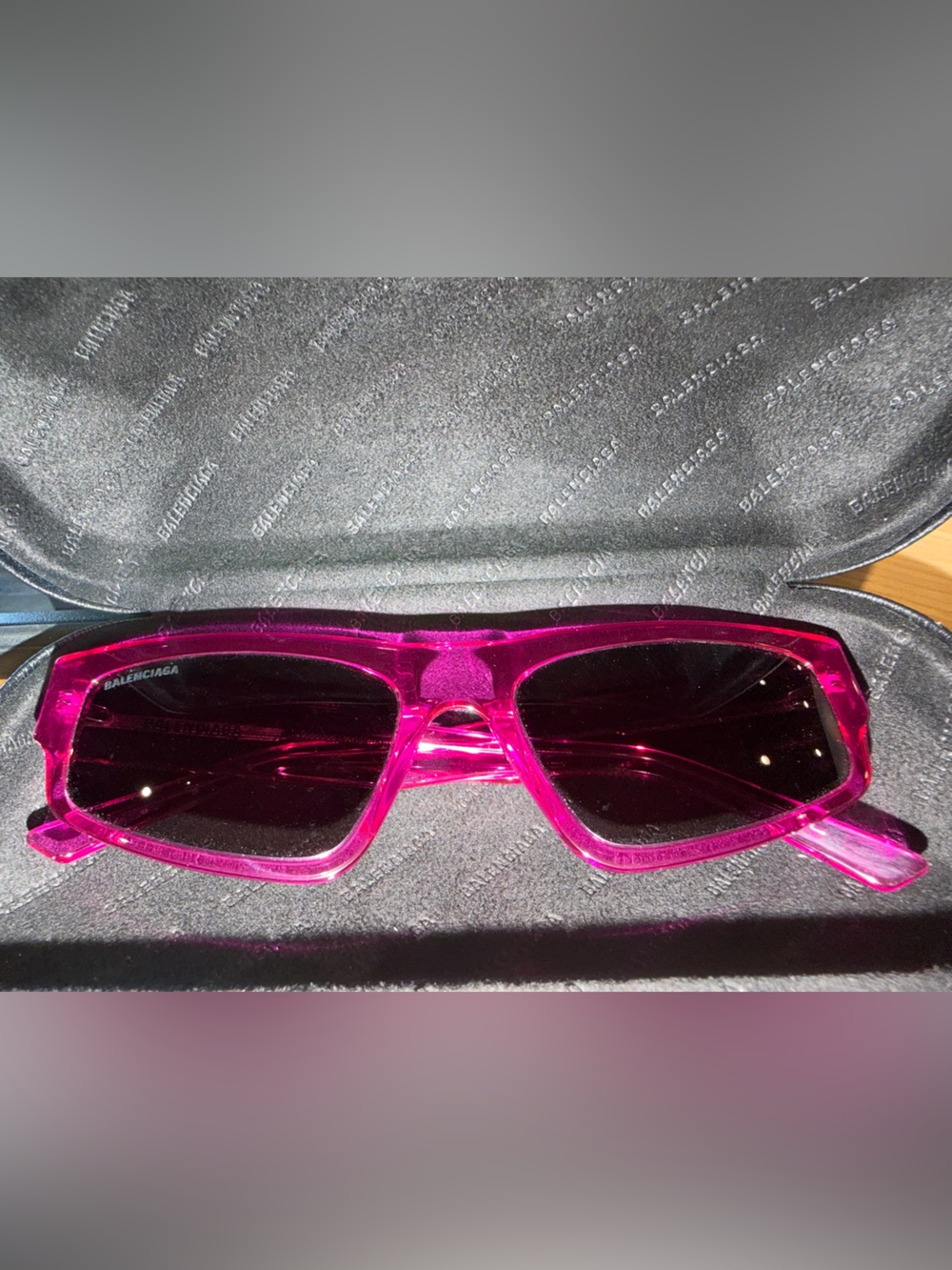 Balenciaga Transparent Hot Pink Angular Sunglasses